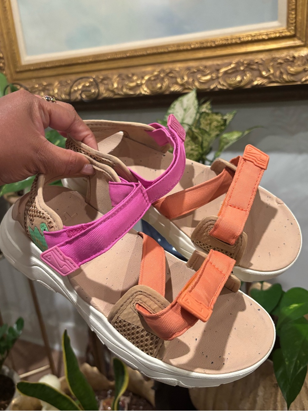 TEVA  Colorblock Sandals in Pink, Orange & Tan